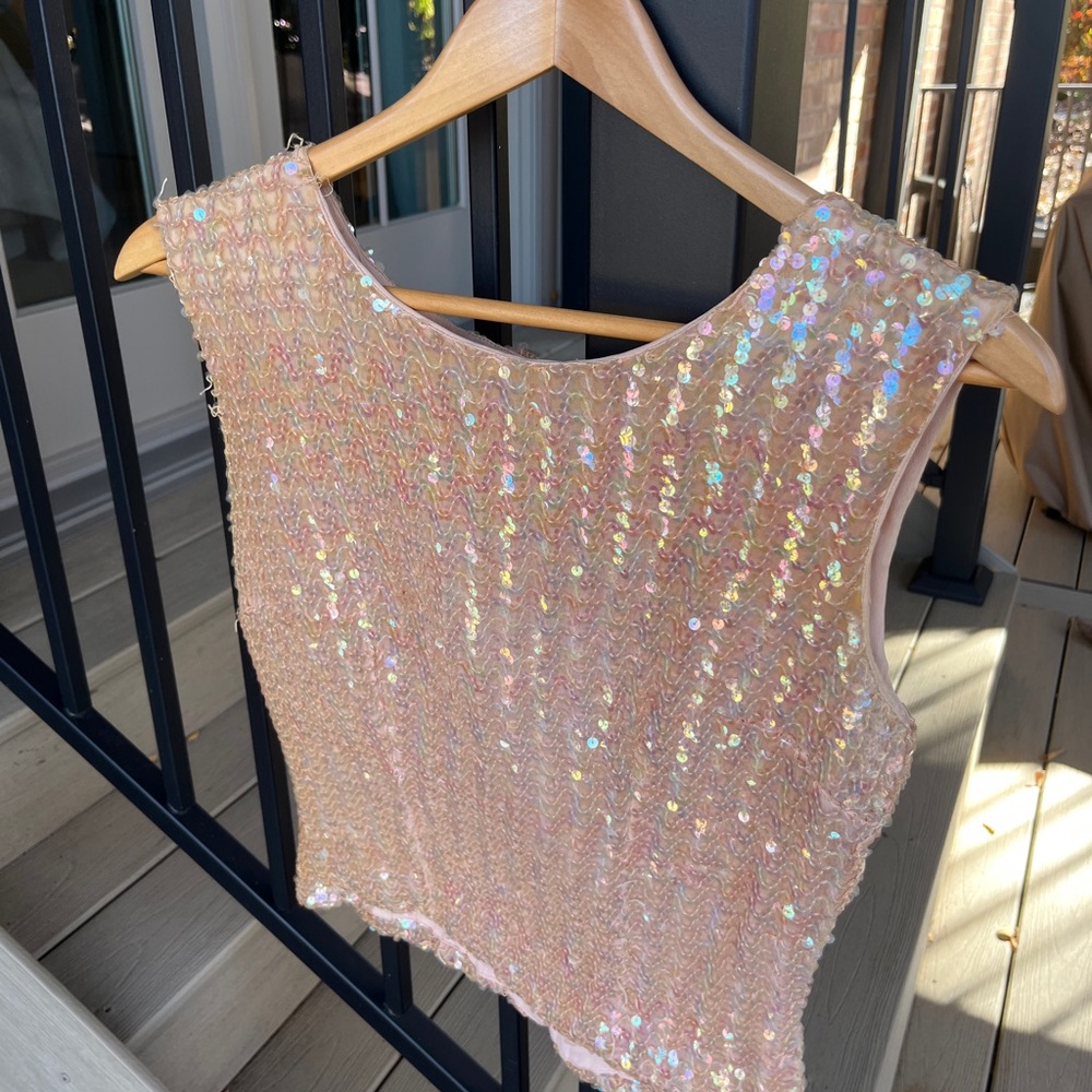 Vintage Sequin Sleeveless Top - Pale Pink - Small